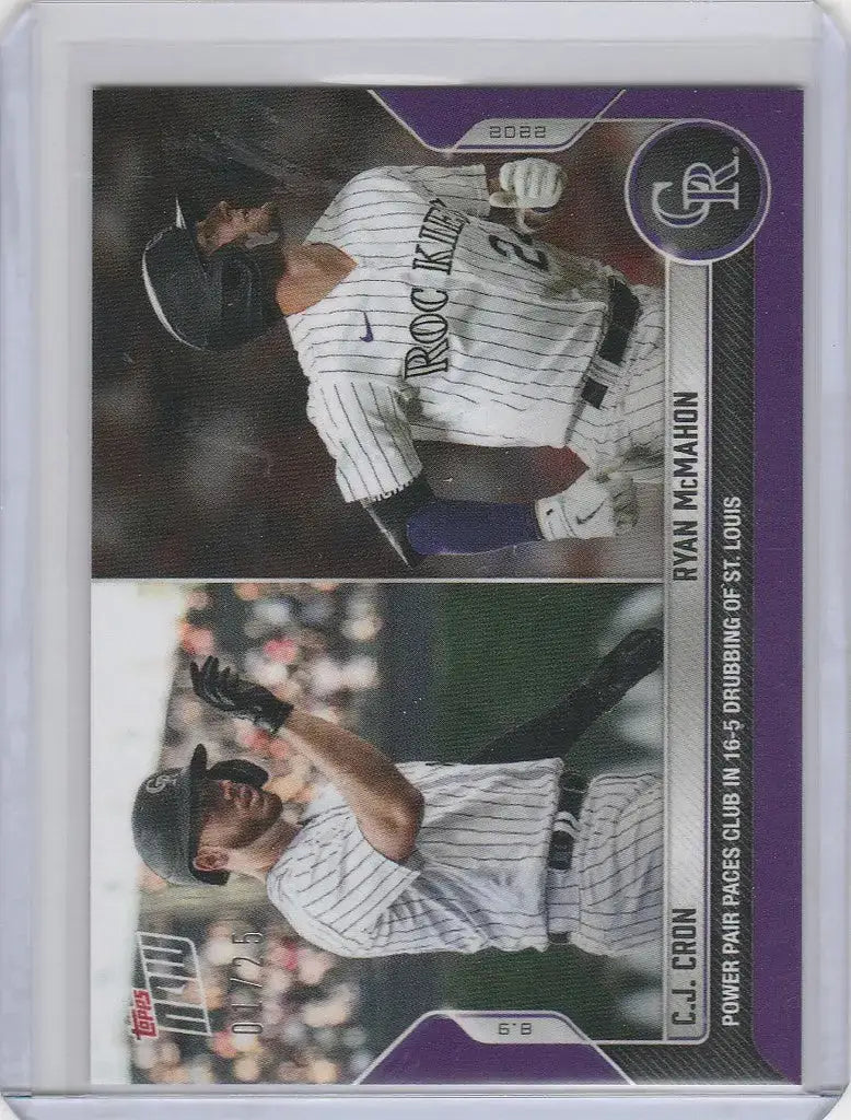 2022 TOPPS NOW PARALLEL #677 CJ CRON RYAN MCMAHON COLORADO ROCKIES 1/25 - Baseball Card Single
