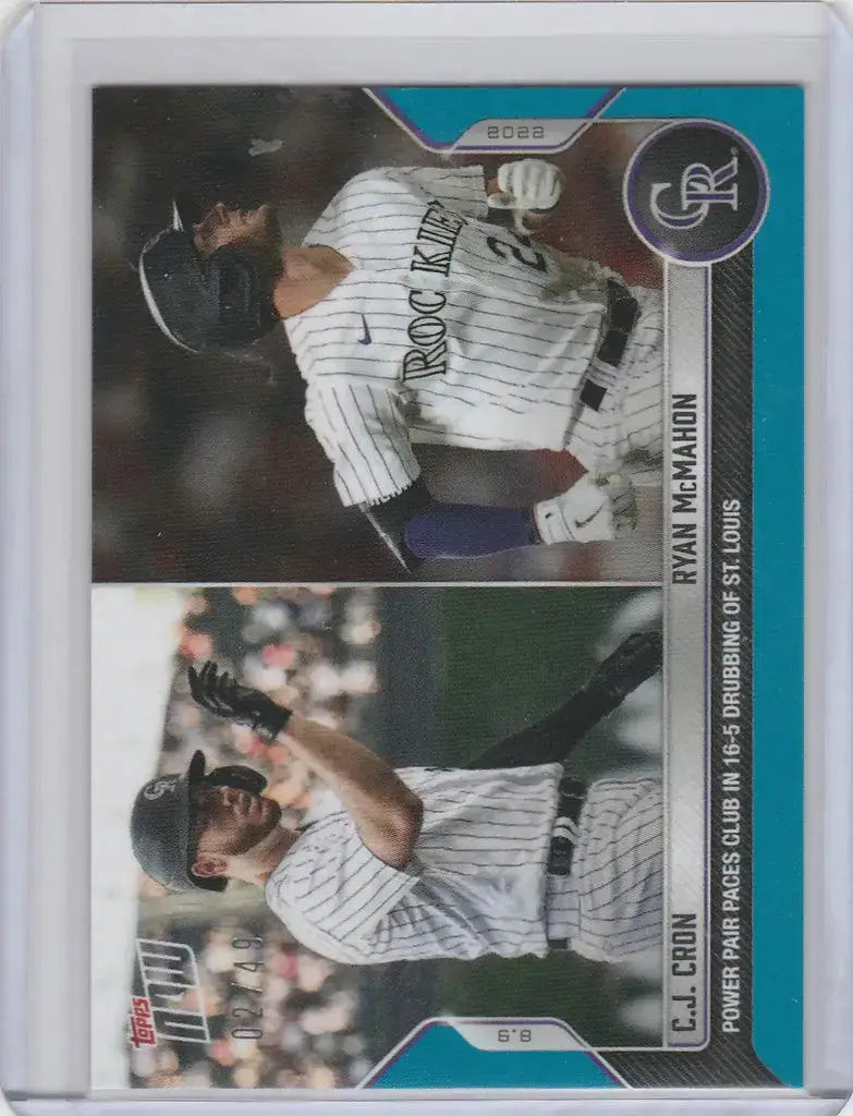 2022 TOPPS NOW PARALLEL #677 CJ CRON RYAN MCMAHON COLORADO ROCKIES 2/49