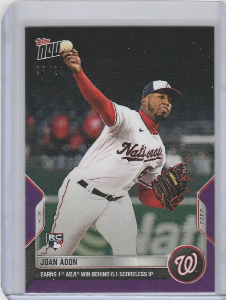 Baseball card of Joan Adon Washington pitching for the Washington Nationals