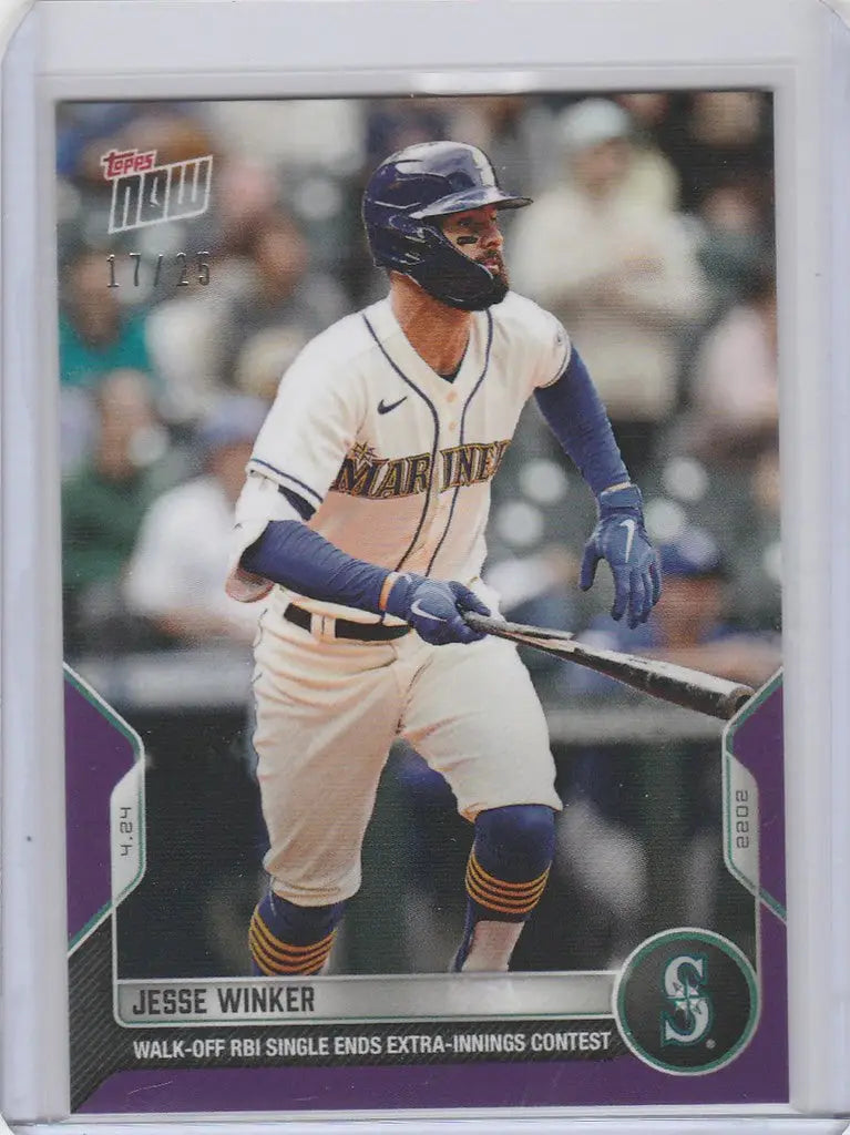 Baseball card of Jesse Winker Seattle Mariners player at bat in 2022 TOPPS NOW Parallel