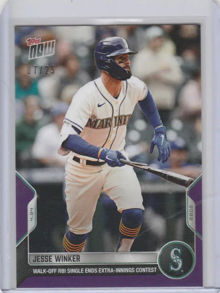 Baseball card of Jesse Winker hitting for the Seattle Mariners, 2022 Topps Now Parallel