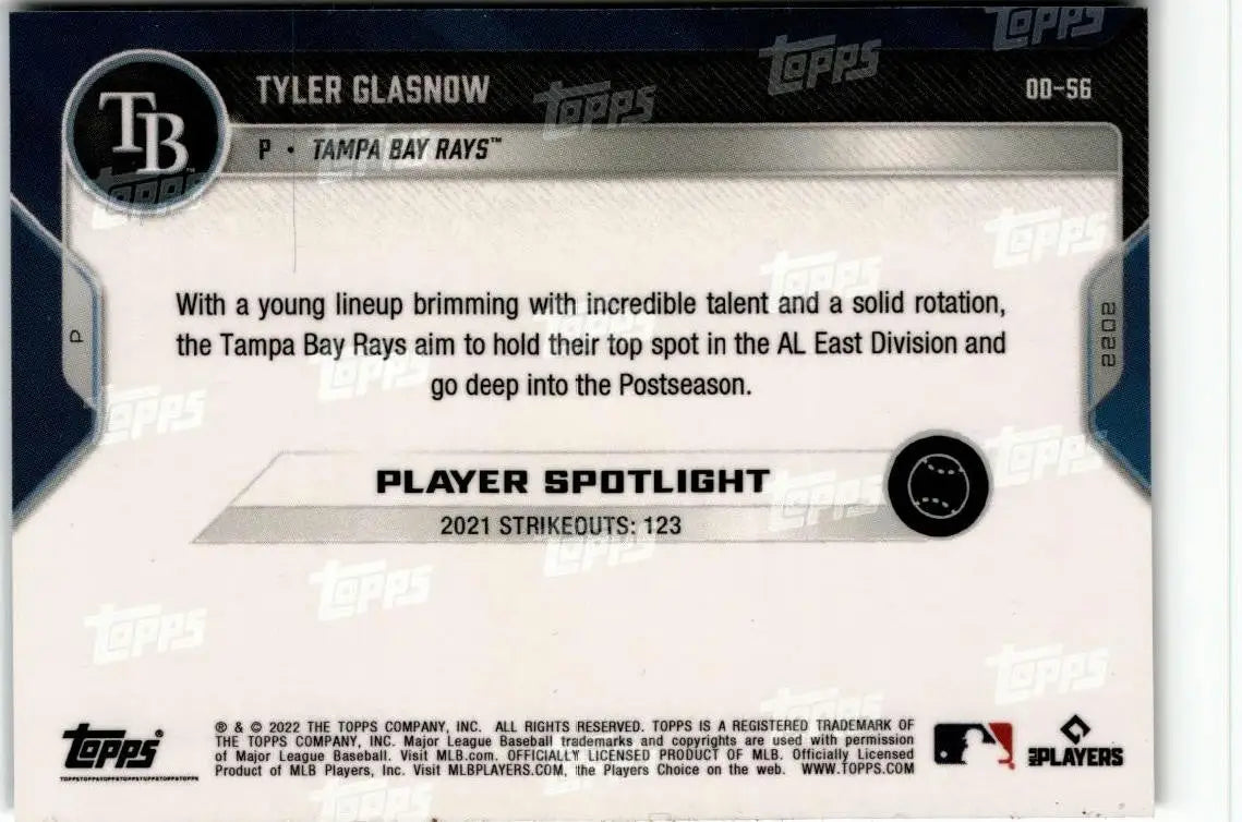 2022 Topps Now Road to Opening Day Tampa Bay Rays #OD-56 Tyler Glasnow - Baseball Card Single