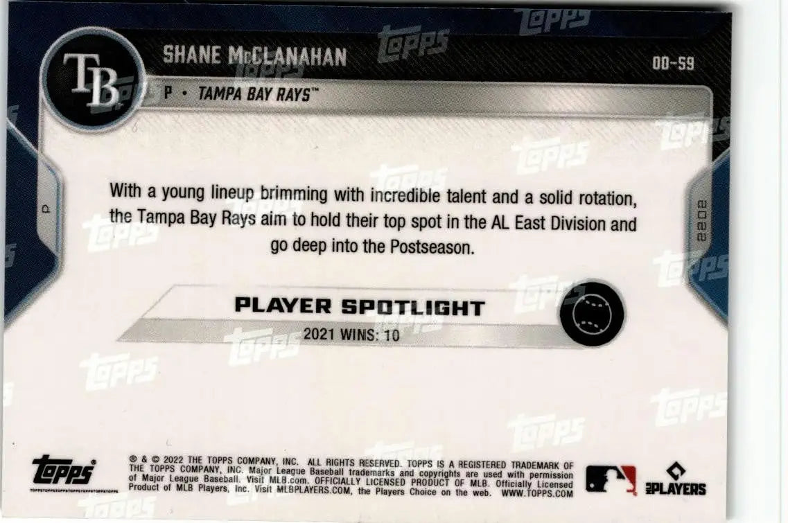 2022 Topps Now Road to Opening Day Tampa Bay Rays #OD-59 Shane McClanahan - Baseball Card Single