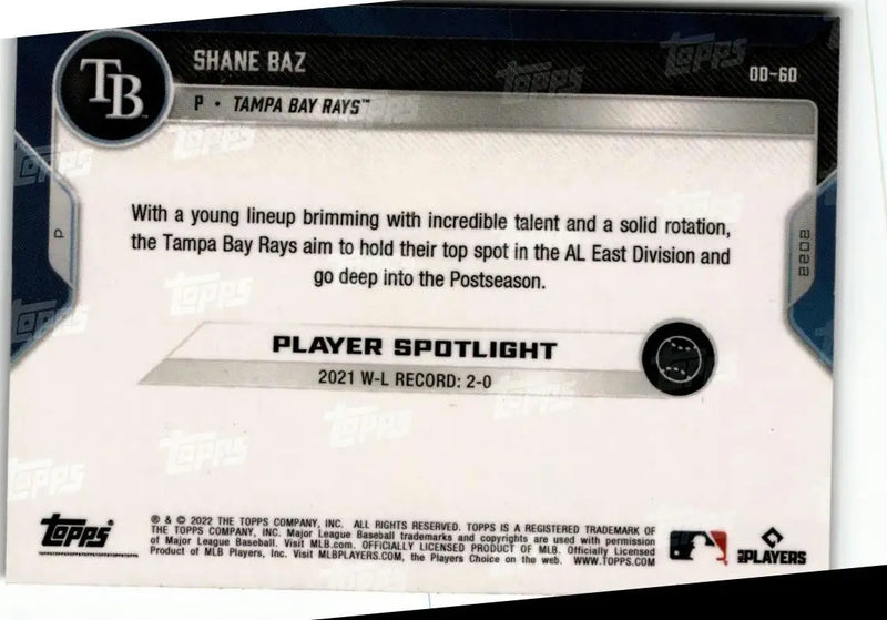 2022 Topps Now Road to Opening Day Tampa Bay Rays #OD-60 Shane Baz - Baseball Card Single