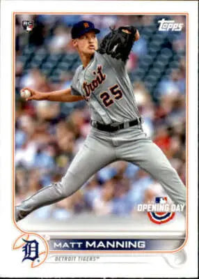 Baseball card of Matt Manning from 2022 Topps Opening Day with original gloss and rookie design