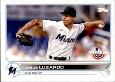Baseball card featuring Jesus Luzardo from 2022 Topps Opening Day with original gloss