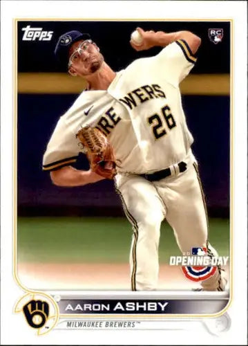 2022 Topps Opening Day Aaron Ashby rookie baseball card with original gloss, Brewers