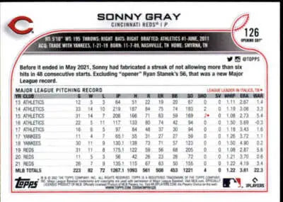2022 Topps Opening Day #126 Sonny Gray NM-MT Reds ID:40400 - Baseball Card Single