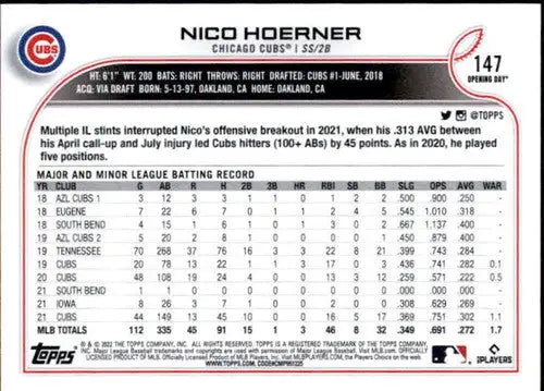 2022 Topps Opening Day #147 Nico Hoerner NM-MT Cubs ID:41881 - Baseball Card Single