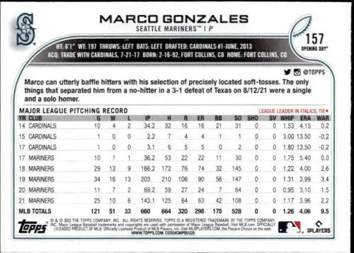 2022 Topps Opening Day #157 Marco Gonzales NM-MT Mariners ID:40429 - Baseball Card Single