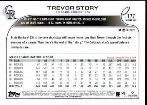 2022 Topps Opening Day #177 Trevor Story NM-MT Rockies ID:40449 - Baseball Card Single