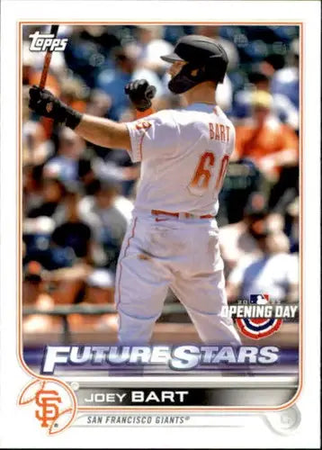 2022 Topps Opening Day Joey Bart baseball card featuring Giants players and collectible card