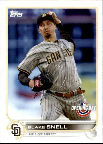 Original gloss Blake Snell baseball card from 2022 Topps Opening Day Padres series