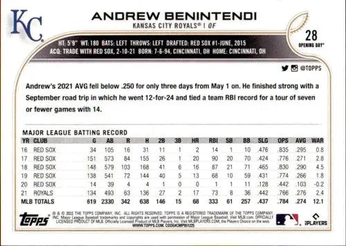 2022 Topps Opening Day #28 Andrew Benintendi NM-MT Royals - Baseball Card Single