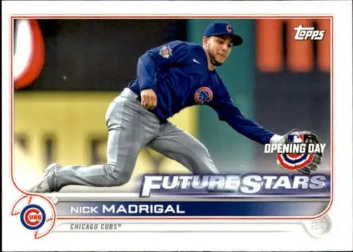 Original gloss Nick Madrigal baseball card from 2022 Topps Opening Day featuring Cubs