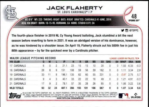 2022 Topps Opening Day Jack Flaherty baseball card with original gloss sports cards