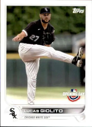 Original gloss baseball card of Lucas Giolito from 2022 Topps Opening Day White Sox