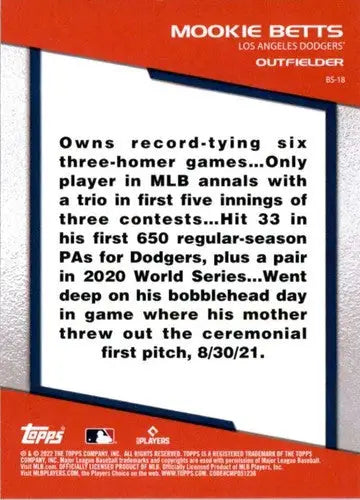 2022 Topps Opening Day Bomb Squad #BS-18 Mookie Betts NM-MT Dodgers - Baseball Card Single