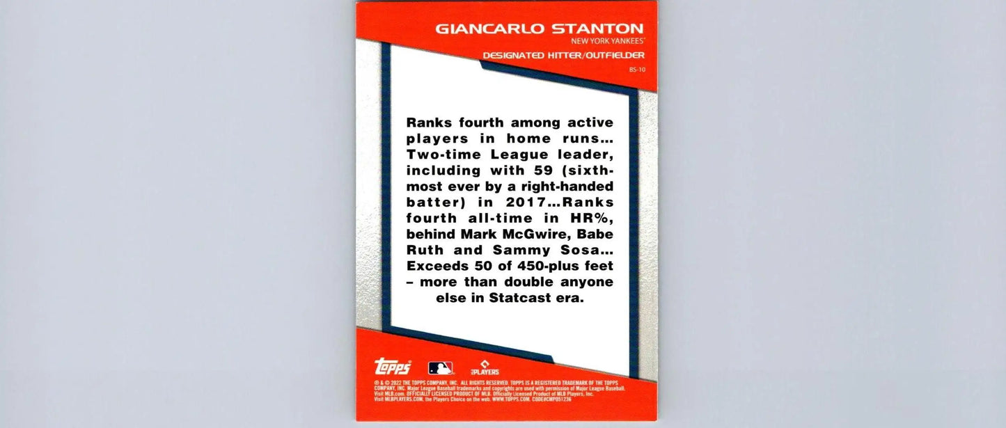 Giancarlo Stanton Bomb Squad baseball card from 2022 Topps Opening Day collection