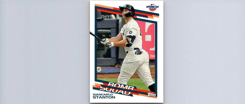 Giancarlo Stanton baseball card from 2022 Topps Opening Day Bomb Squad series
