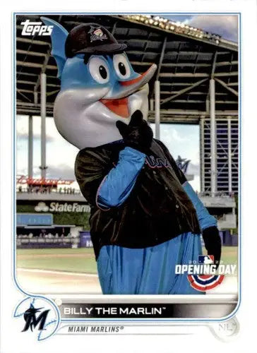 Billy the Marlin mascot baseball card from 2022 Topps Opening Day, original gloss collectible