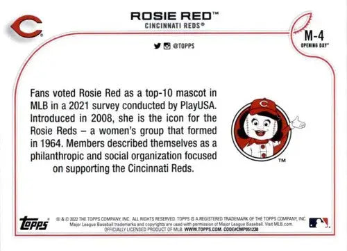 2022 Topps Opening Day Mascot #M-4 Rosie Red NM-MT Reds ID:79535 - Baseball Card Single