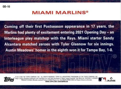 2022 Topps Opening Day Opening Day #OD-10 Miami Marlins NM-MT - Baseball Card Single