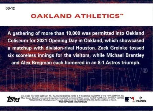 2022 Topps Opening Day Opening Day #OD-12 Oakland Athletics NM-MT - Baseball Card Single