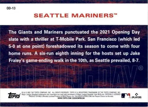 2022 Topps Opening Day Opening Day #OD-13 Seattle Mariners NM-MT - Baseball Card Single