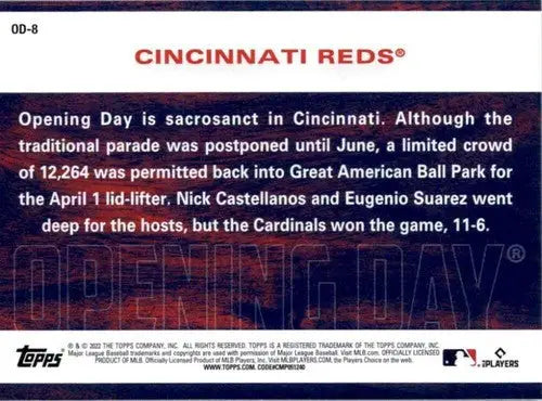 2022 Topps Opening Day Opening Day #OD-8 Cincinnati Reds NM-MT - Baseball Card Single