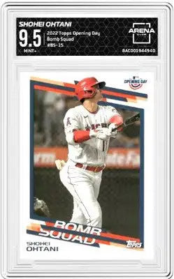 2022 Topps Opening Day Shohei Ohtani Bomb Squad baseball card with 9.5 Mint grade
