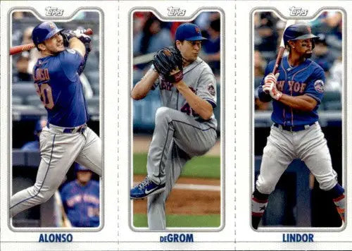 Baseball trading card from 2022 Topps Opening Day Triple Play featuring Pete Alonso and Jacob deGrom, sports cards collectible