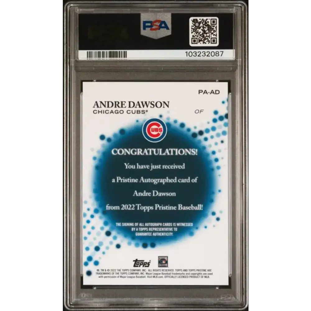 2022 Topps Pristine #PA-AD Andre Dawson PSA 10 GEM MINT Auto Chicago Cubs Baseball Card - Baseball Card Single