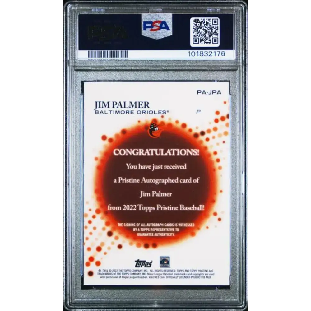 2022 Topps Pristine #PA-JPA Jim Palmer PSA 10 GEM MINT Auto Baltimore Orioles Baseball Card - Baseball Card Single