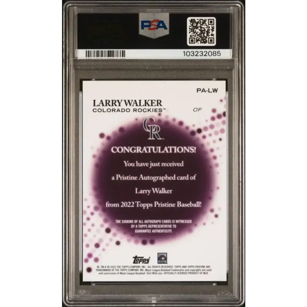 2022 Topps Pristine #PA-LW Larry Walker PSA 9 MINT Auto Colorado Rockies Baseball Card - Baseball Card Single