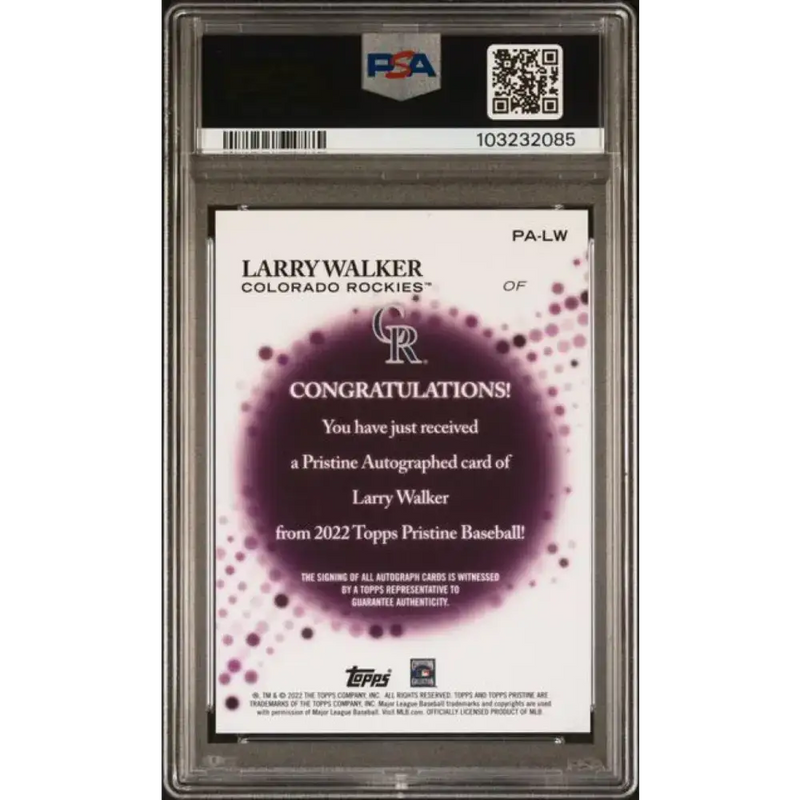 2022 Topps Pristine #PA-LW Larry Walker PSA 9 MINT Auto Colorado Rockies Baseball Card - Baseball Card Single