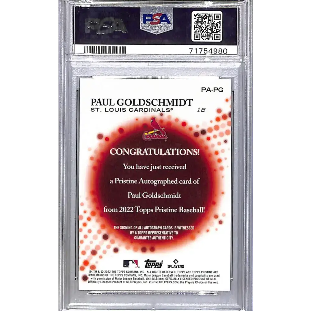 2022 Topps Pristine #PA-PG Paul Goldschmidt PSA 10 GEM MINT Auto St. Louis Cardinals - Baseball Card Single