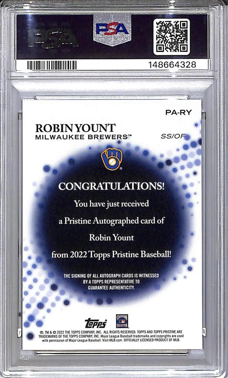 2022 Topps Pristine #PA-RY Robin Yount PSA 10 GEM MINT Auto Milwaukee Brewers