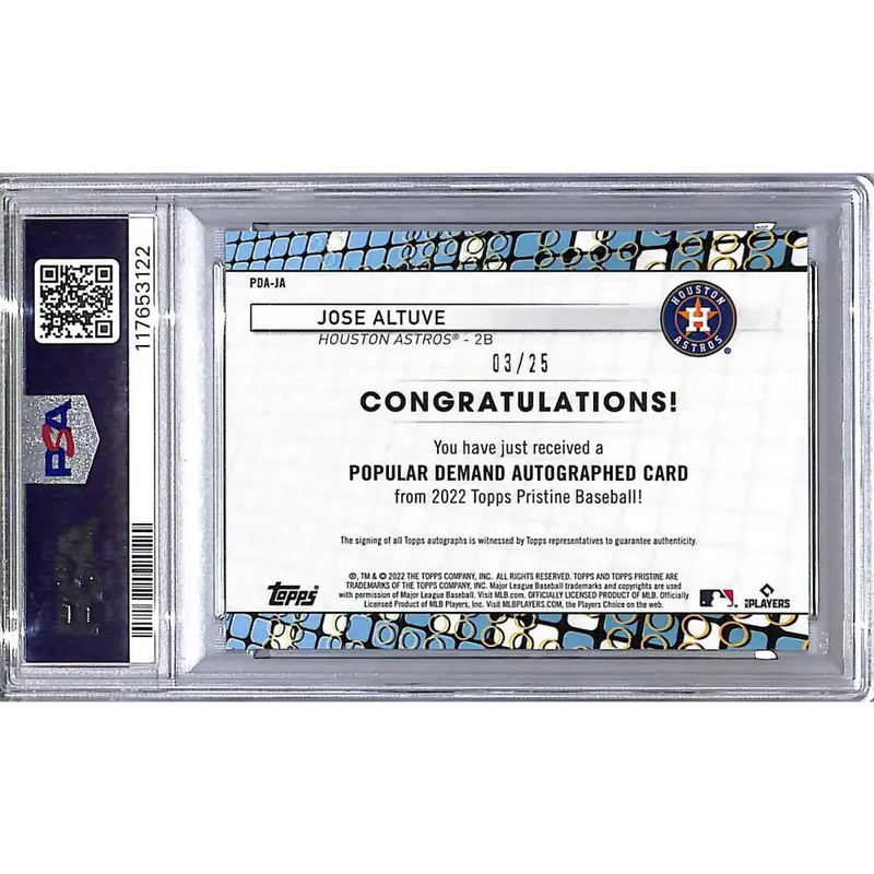 2022 Topps Pristine Popular Demand Orange #PDA-JA Jose Altuve PSA 10 GEM MINT Auto 03/25 Houston Astros - Baseball Card