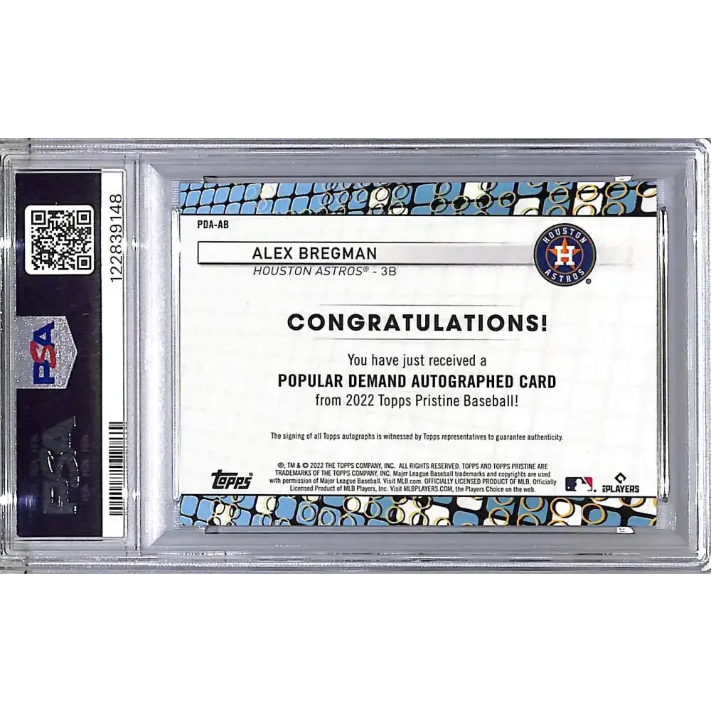 2022 Topps Pristine Popular Demand #PDA-AB Alex Bregman PSA 10 GEM MINT Auto Houston Astros - Baseball Card Single