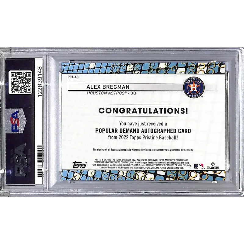 2022 Topps Pristine Popular Demand #PDA-AB Alex Bregman PSA 10 GEM MINT Auto Houston Astros - Baseball Card Single