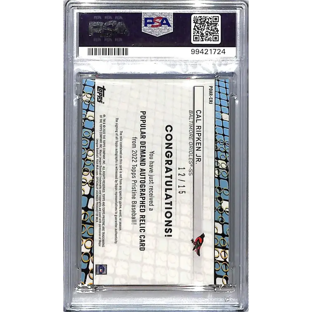 2022 Topps Pristine Popular Demand #PDAR-CRJ Cal Ripken Jr. NM-MT Auto 12/15 Baltimore Orioles - Baseball Card Single