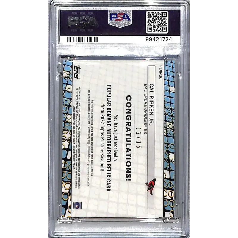 2022 Topps Pristine Popular Demand #PDAR-CRJ Cal Ripken Jr. NM-MT Auto 12/15 Baltimore Orioles - Baseball Card Single