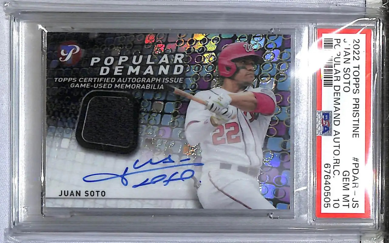 2022 Topps Pristine Popular Demand #PDAR-JS Juan Soto PSA 10 GEM MINT MEM Auto Washington Nationals