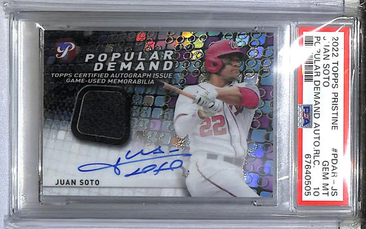 2022 Topps Pristine Popular Demand #PDAR-JS Juan Soto PSA 10 GEM MINT MEM Auto Washington Nationals - Baseball Card