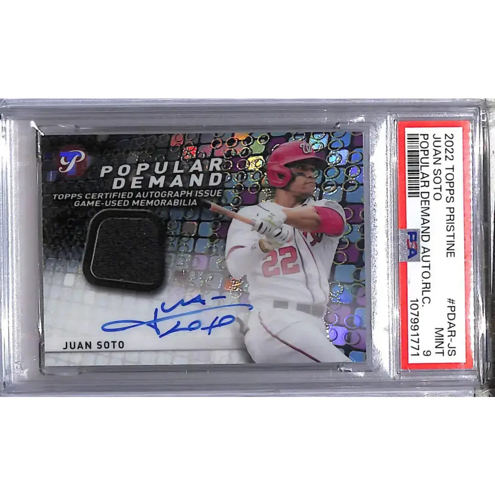 2022 Topps Pristine Popular Demand #PDAR-JS Juan Soto PSA 9 MINT MEM Auto Washington Nationals - Baseball Card Single