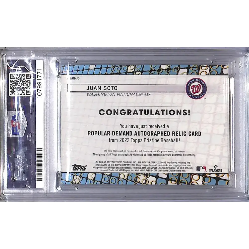 2022 Topps Pristine Popular Demand #PDAR-JS Juan Soto PSA 9 MINT MEM Auto Washington Nationals - Baseball Card Single