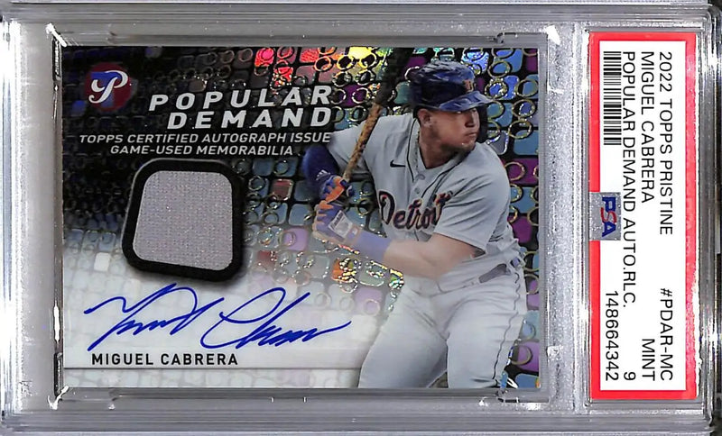 2022 Topps Pristine Popular Demand #PDAR-MC Miguel Cabrera PSA 9 MINT MEM Auto Detroit Tigers - Baseball Card Single
