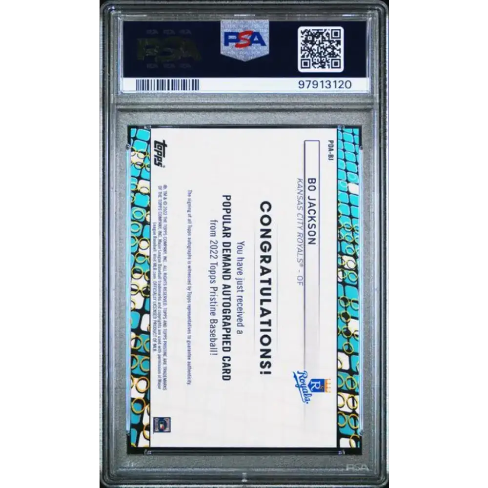 2022 Topps Pristine Popular Demand Refractor #PDA-BJ Bo Jackson PSA 9 MINT Auto Kansas City Royals Baseball Card