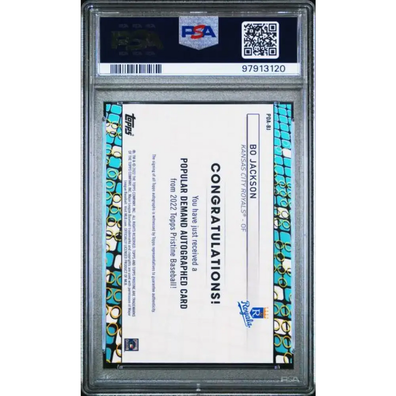 2022 Topps Pristine Popular Demand Refractor #PDA-BJ Bo Jackson PSA 9 MINT Auto Kansas City Royals Baseball Card